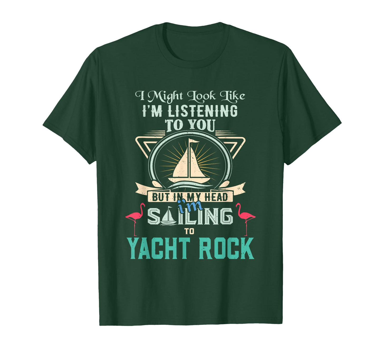 Funny Retro Sailing Yacht Rock Flamingo Distressed Design T-Shirt