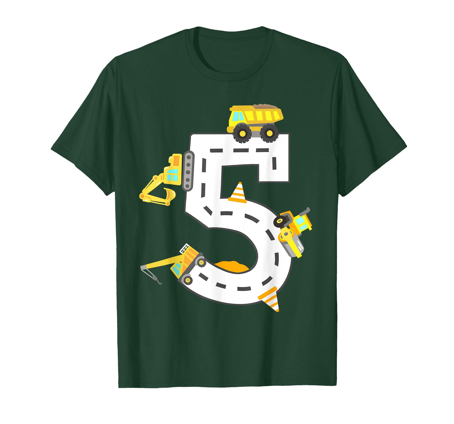 5th Construction Birthday Party Excavator Boys 5 Years Old T-Shirt
