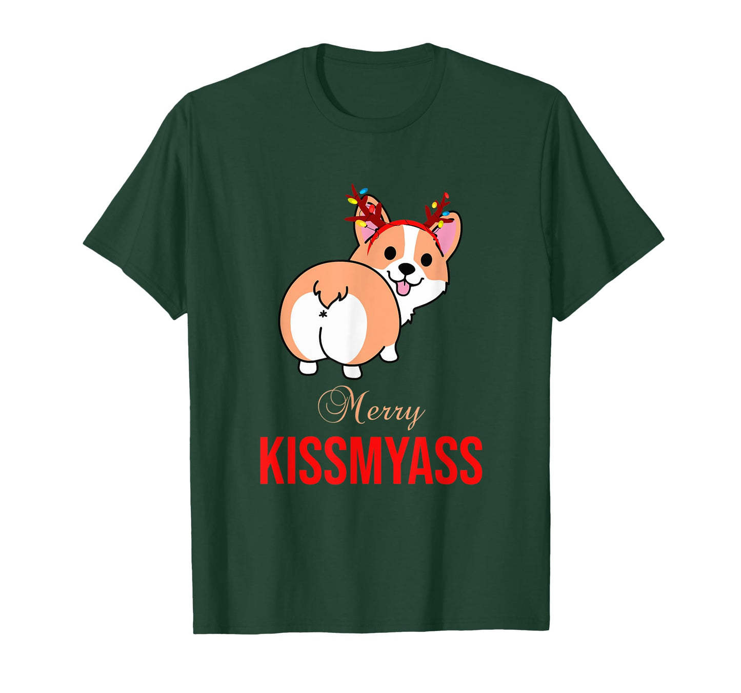 Merry Kissmyass Funny Christmas Reindeer Corgi Dog Lover T-Shirt