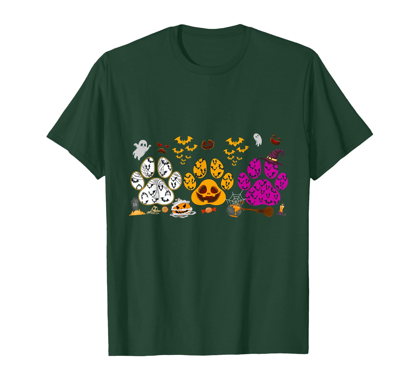 Funny Paw Print Halloween Dog Candy Pumpkin Ghost Dog Lovers T-Shirt