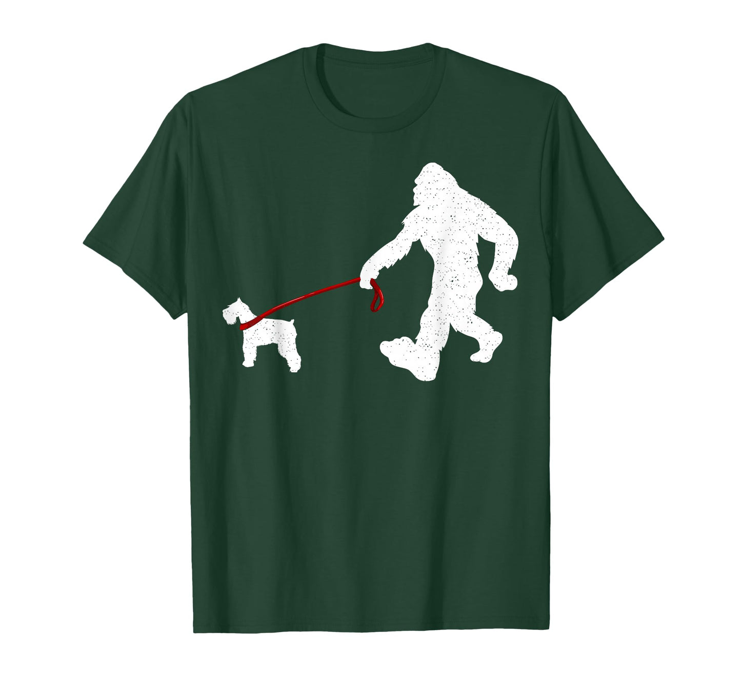 Funny Bigfoot Walking with Schnauzer Dog Gifts T-Shirt