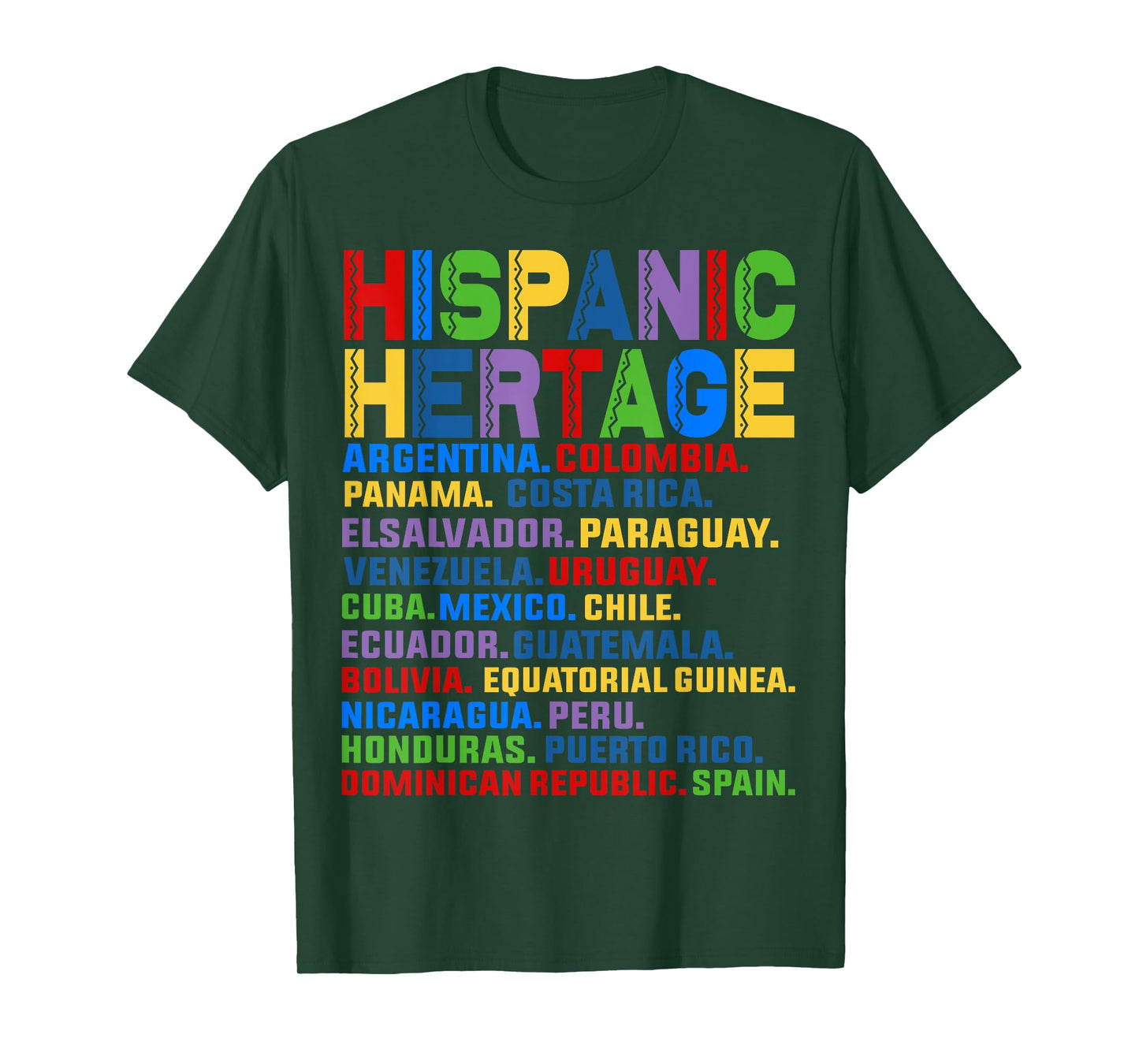 Hispanic Heritage Month Latino All Countries Names T-Shirt