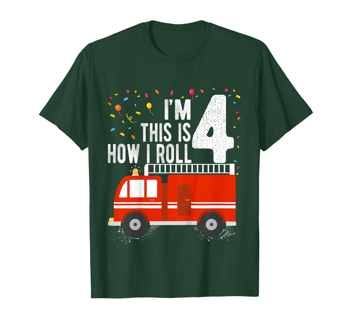 Kids Fire Truck 4th Birthday Boy 4 Year Old Firefighter T-Shirt