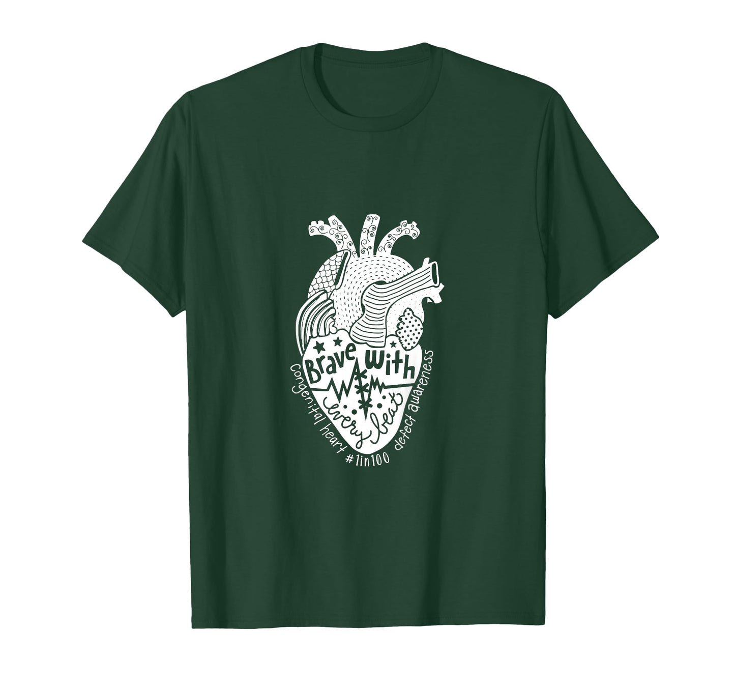 Kids Brave With Every Beat Congenital Heart Warrior 1 In 100 CHD T-Shirt