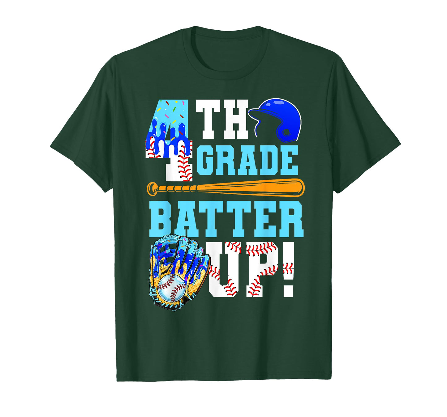 4th Grade Back To School Baseball Drip Ice Cream Batter Up T-Shirt