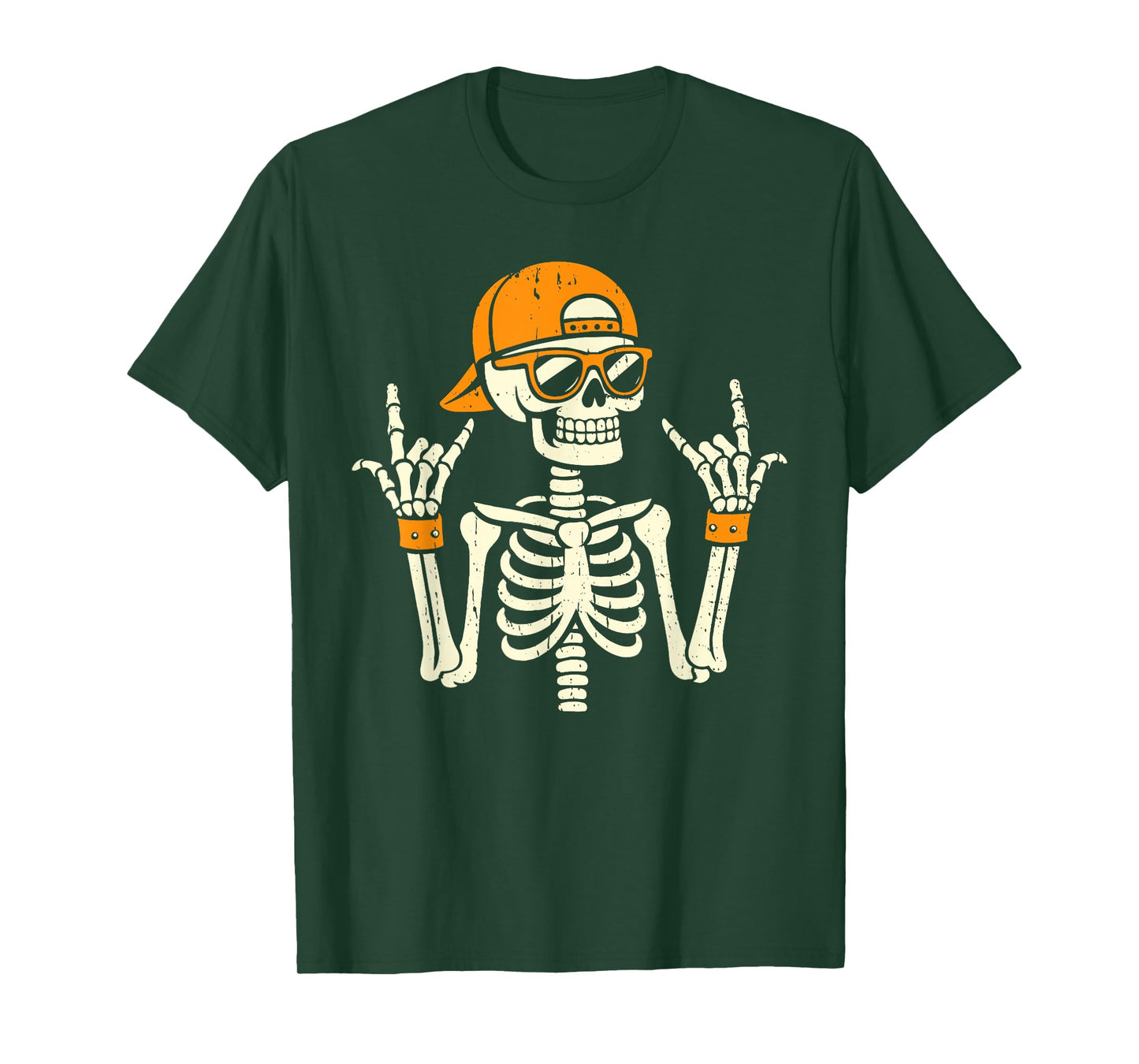 Rocker Skeleton Cap Skater Cool Halloween Punk Rock Men Boys T-Shirt