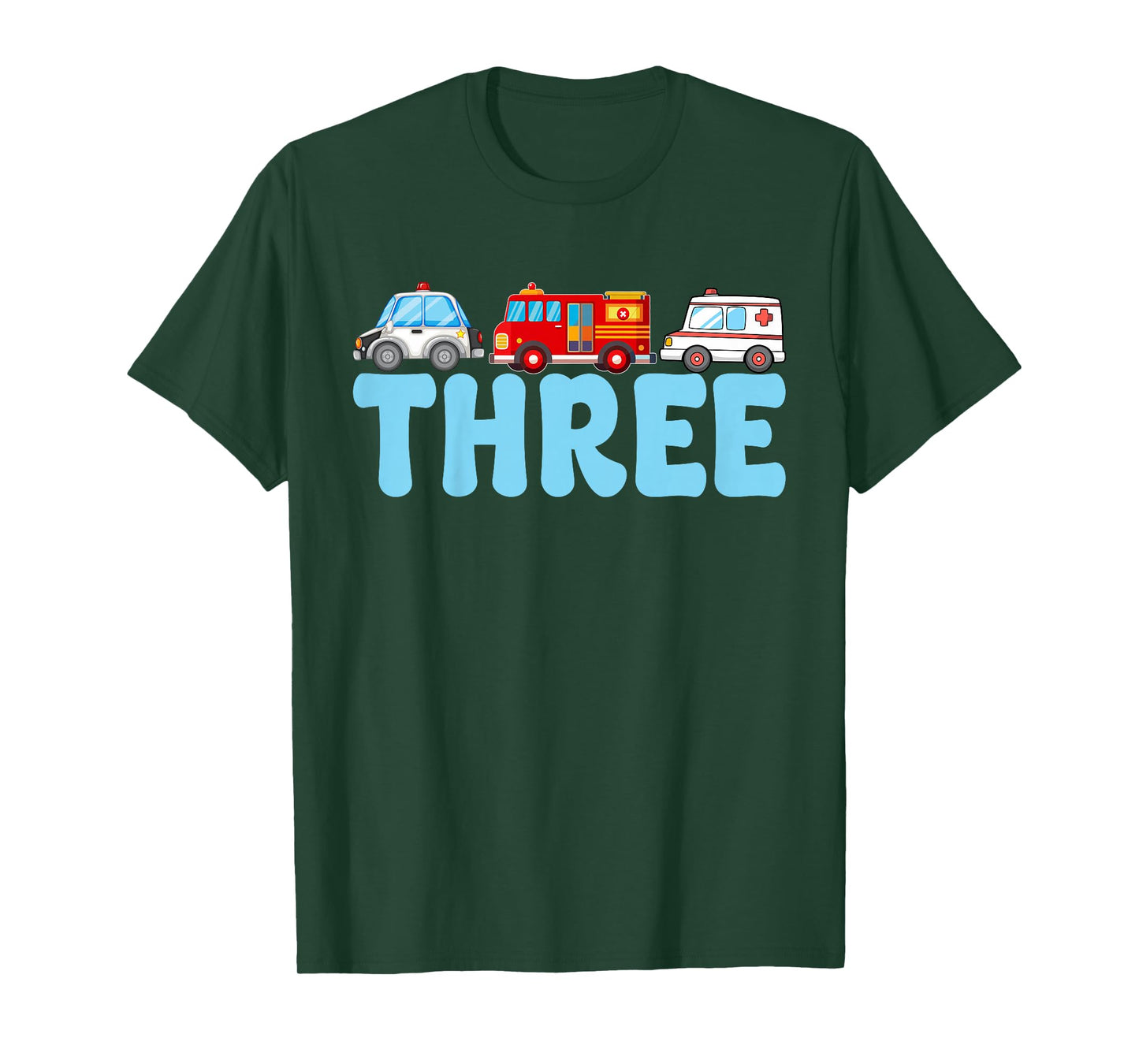 3rd Birthday Party Emergency Vehicles Fire Truck Police Car T-Shirt