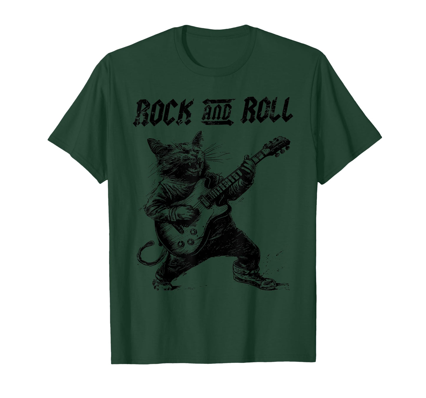 Rock and Roll Guitar Cat Vintage ROCK Guitarist Cat Men Women Girls Kids T-Shirt