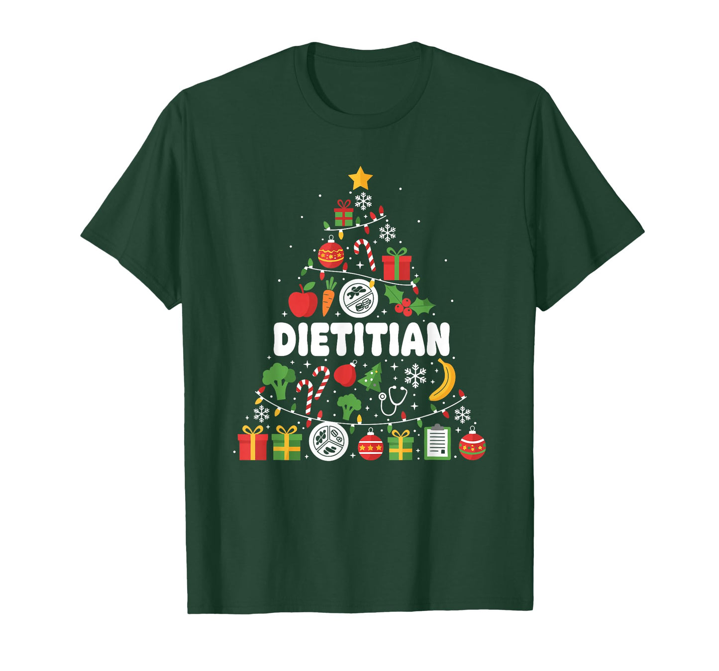Funny Dietitian Christmas Tree Lights Womens Mens Kids T-Shirt