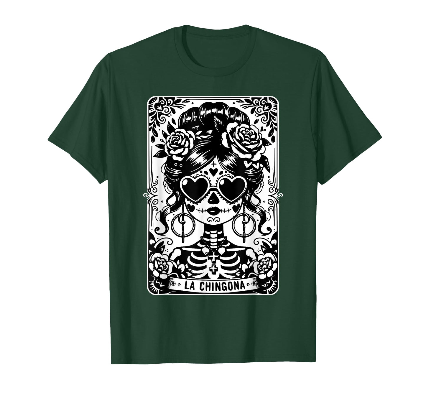 Retro La Chingona Tarot Card Mexican Skull Skeleton Women T-Shirt