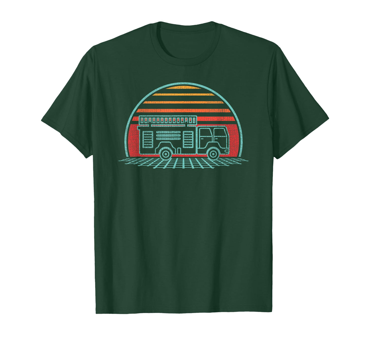 Fire Truck Engine Retro 80s Style T-Shirt