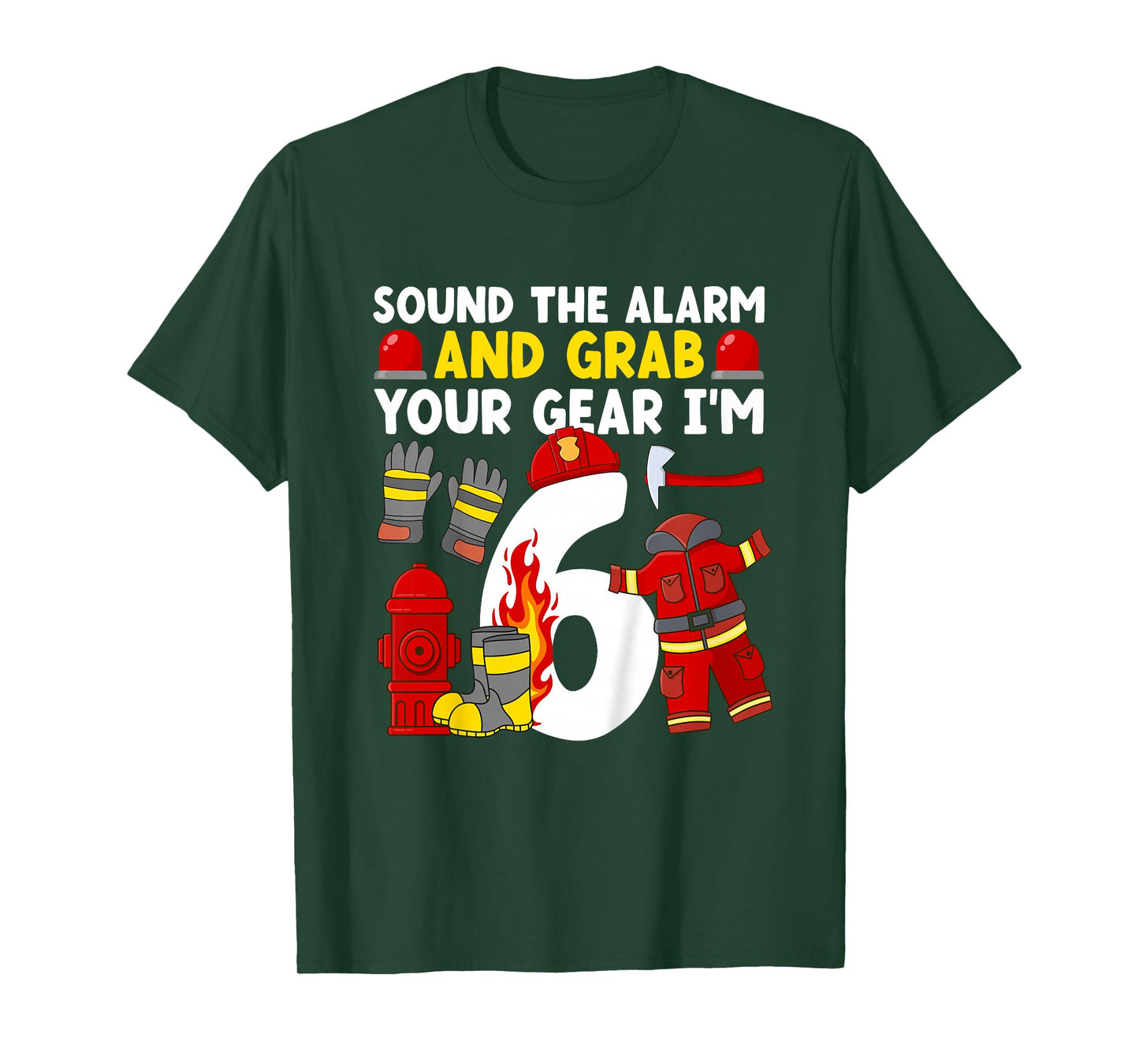 Kids 6th Firefighter Birthday Party 6 Year Old Boy Fireman T-Shirt