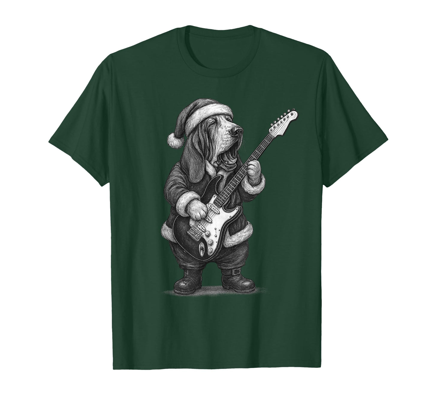 Basset Hound Playing Guitar Christmas Dog Lover T-Shirt