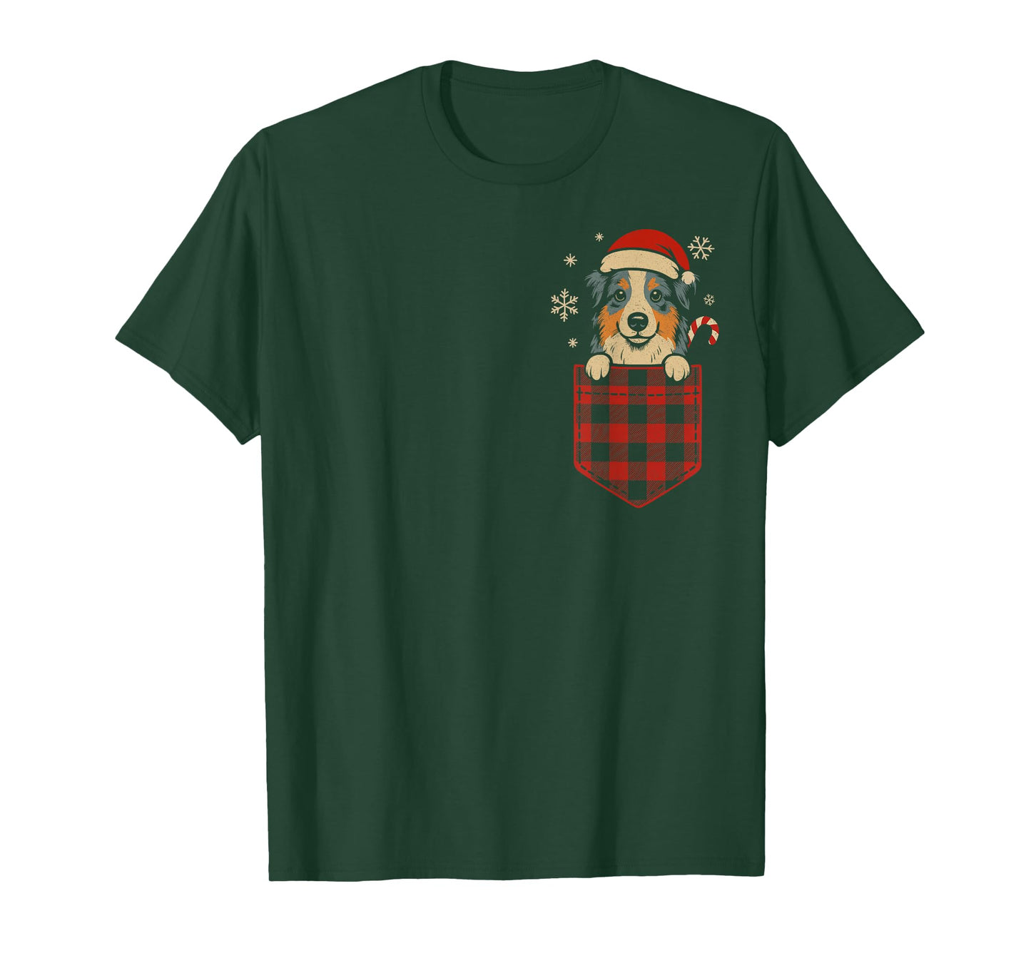Funny Australian Shepherd Christmas Dog Pocket Aussie Santa T-Shirt