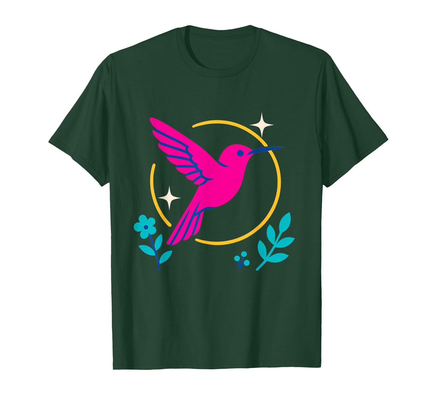 Celestial Hummingbird Star Trails Floral Burst Vector Art T-Shirt