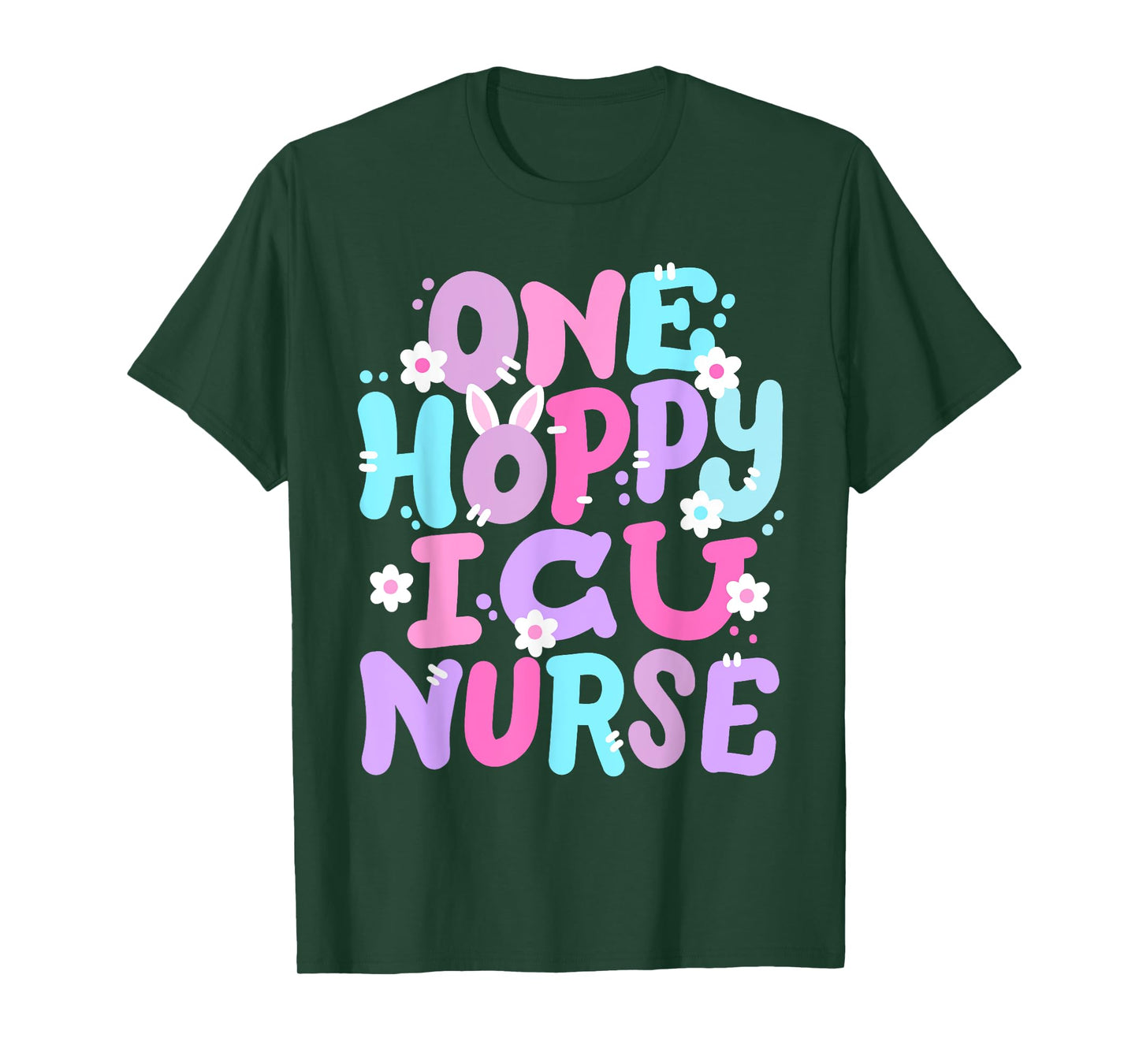 One Hoppy ICU Nurse Retro Groovy Happy Easter Bunny Women T-Shirt