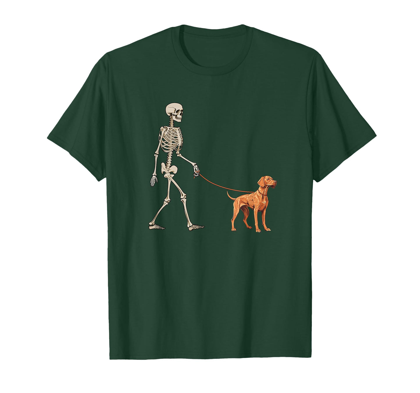 Funny Vizsla Skeleton Dog Walking Halloween Dog T-Shirt