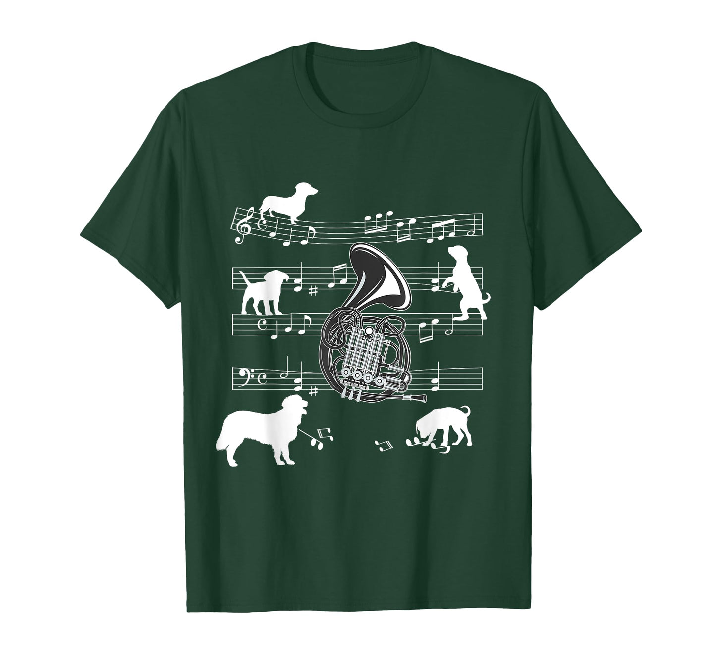 French Horn Player Dog for Horn Player Dogs and French Horn Men Women Girls Kids T-Shirt