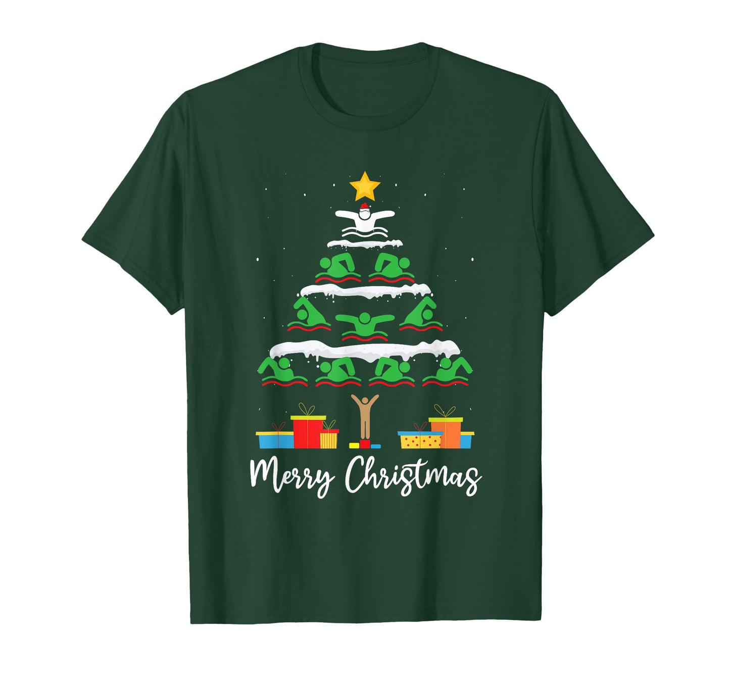 Merry Christmas Santa Christmas Tree Swiming Lover Swimmer T-Shirt