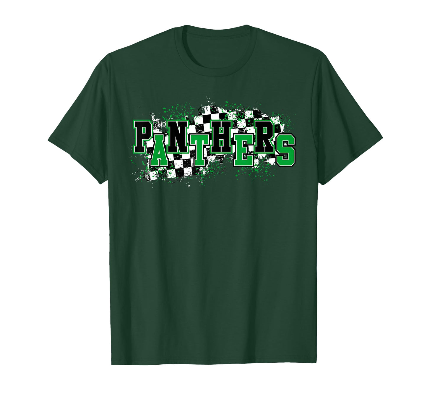 Panthers Checkered Green Panther Pride School Spirit Mascot T-Shirt