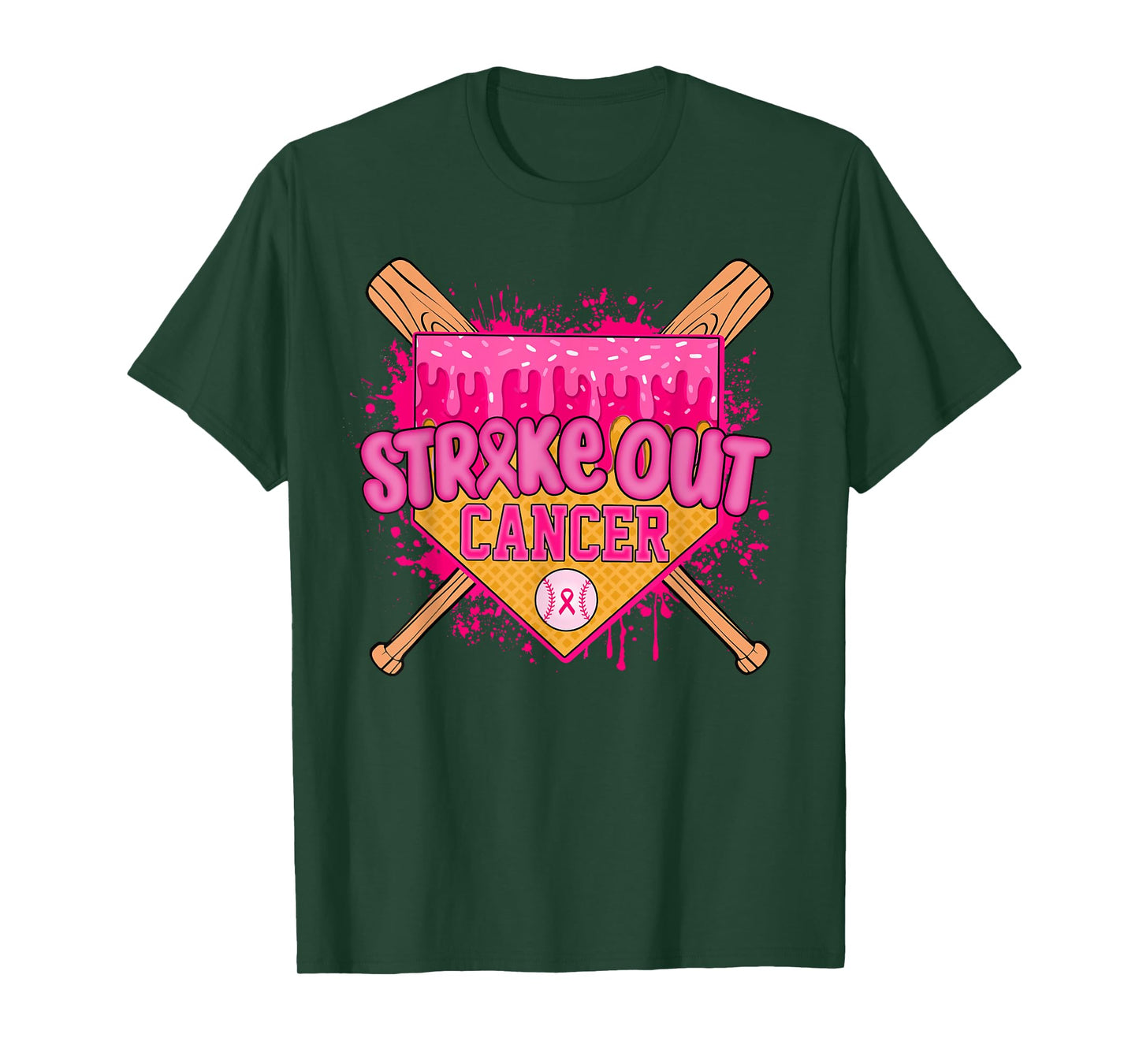 Strike Out Home Plate Baseball Ice Cream Drip Breast Cancer T-Shirt