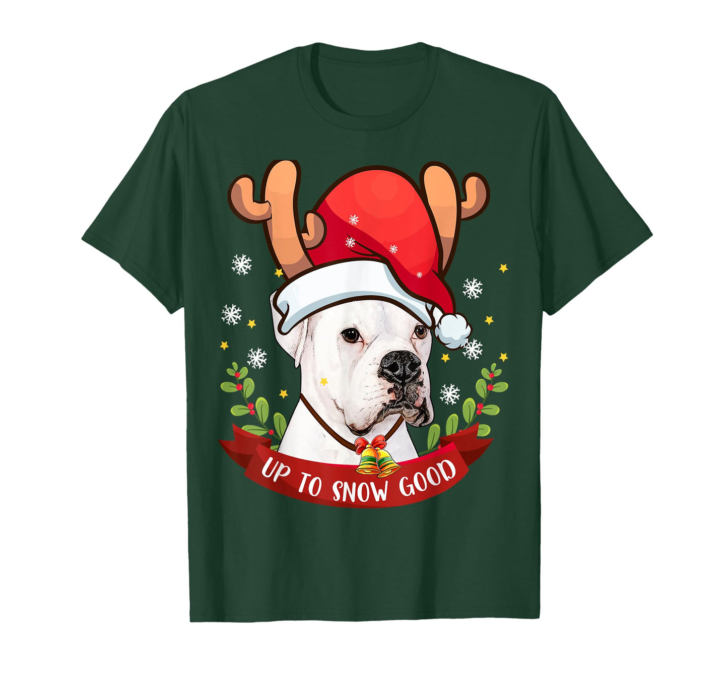 White Boxer Dog Reindeer Christmas Gift Boys Girls Kids T-Shirt