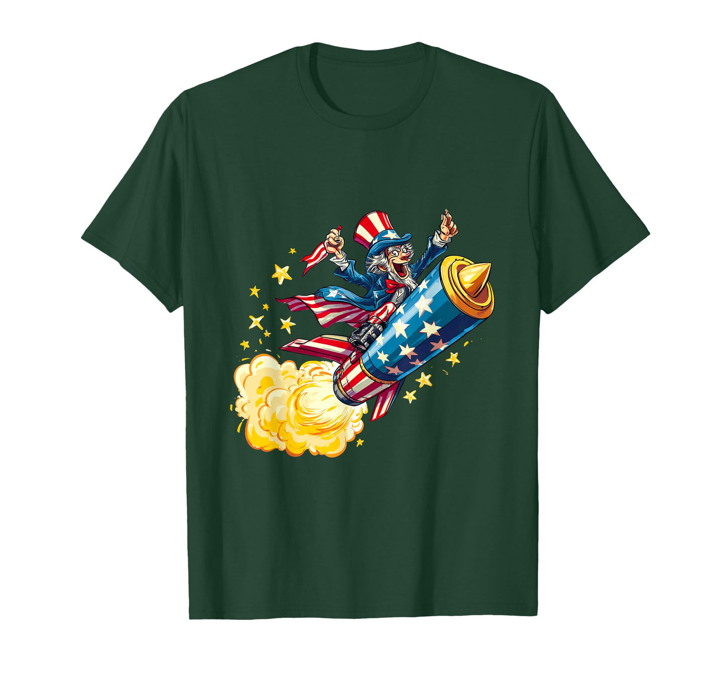Uncle Rocket Look in Patriotic Colors for Firework Lovers T-Shirt