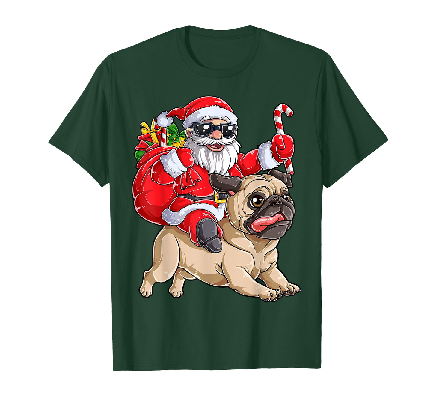 Christmas Santa Claus Riding Pug Xmas Boys Men Pugmas Dog T-Shirt