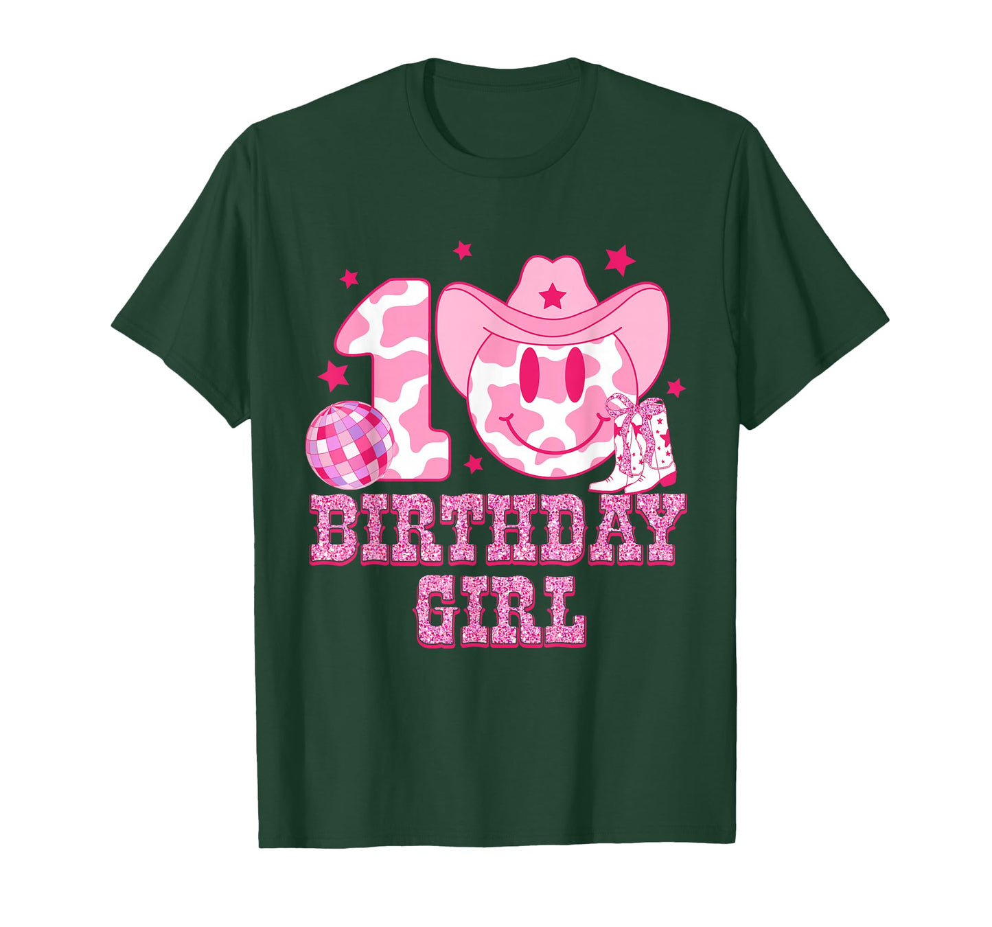 10th Birthday Girls 10 Year Old Cowgirl Western Disco Ball T-Shirt
