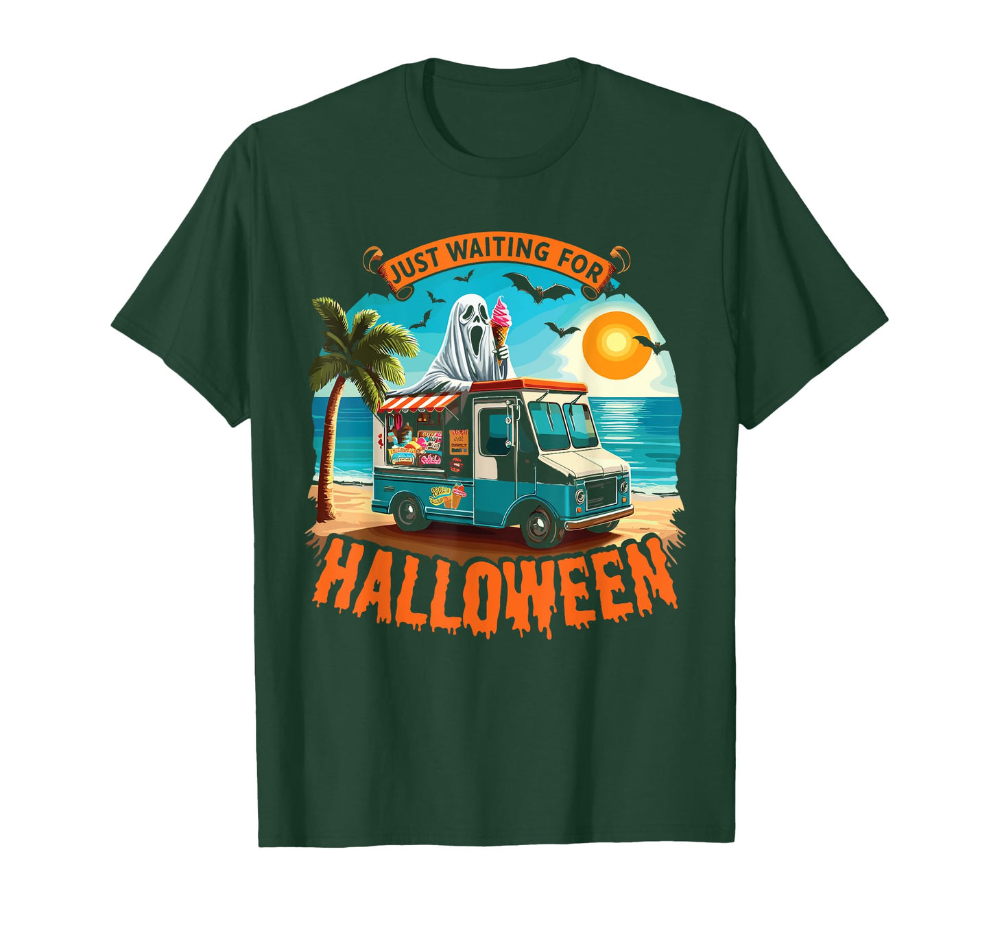 Skeleton Just Waiting For Halloween Halloween Summer Ghost T-Shirt