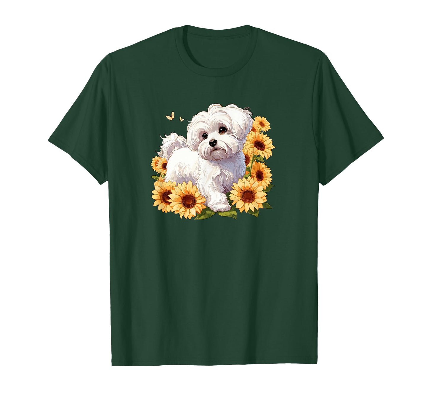 Womens Girls Cute Sun Flowers Maltese Lover T-Shirt