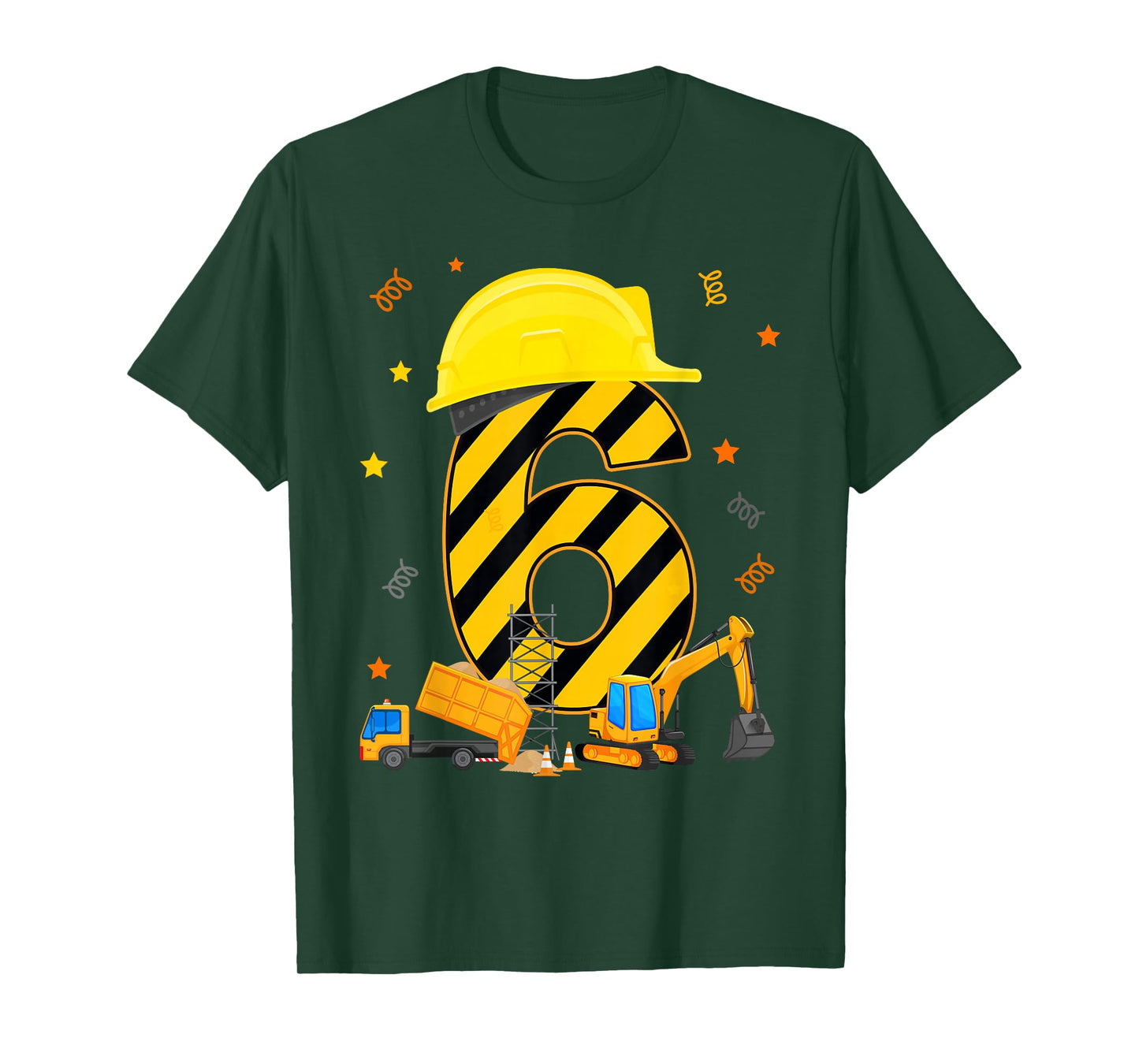 Six 6 Year Old 6th Birthday Construction Vehicles 6yr T-Shirt