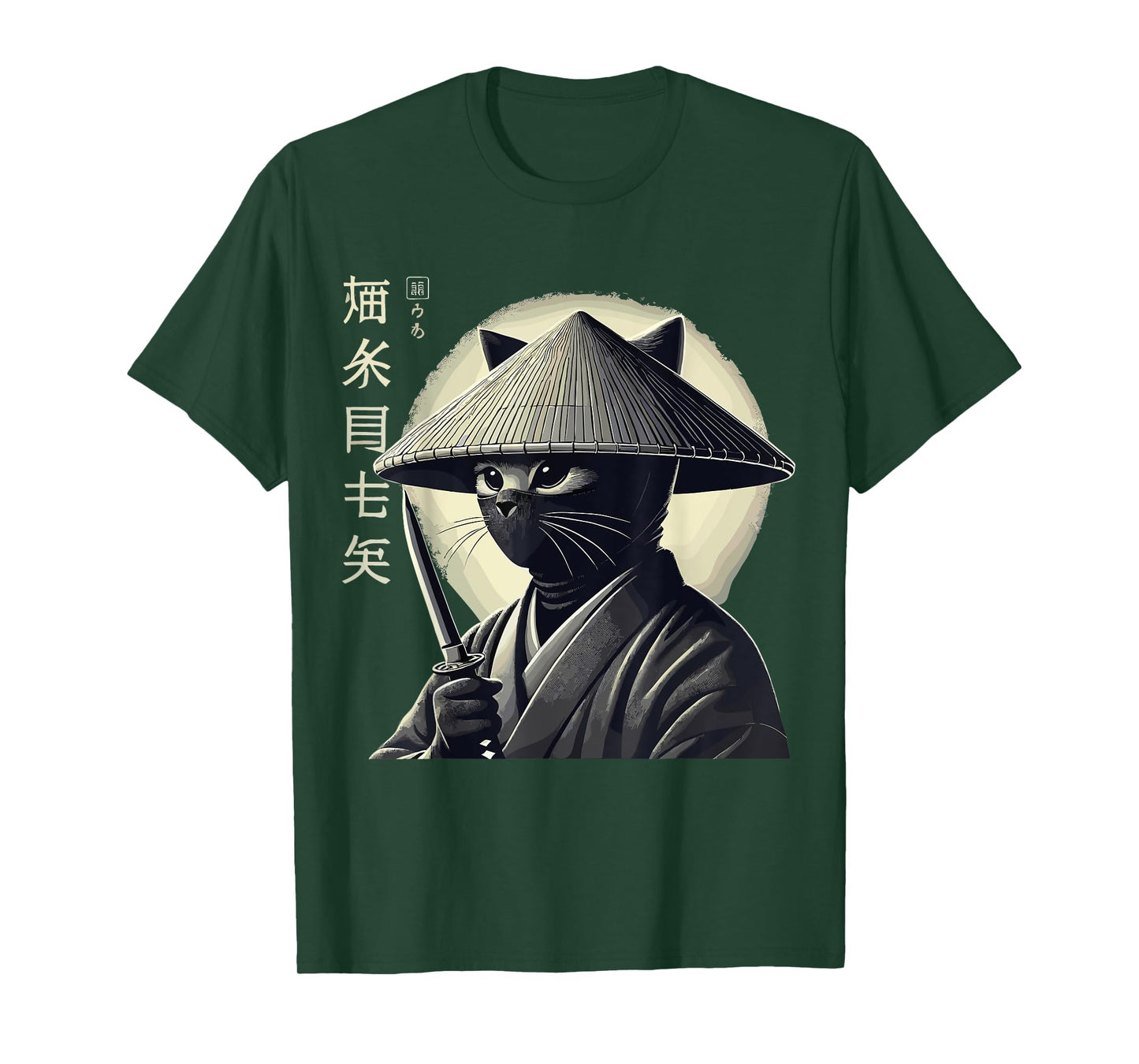 Samurai Cat Graphic Tee Warrior Vintage Japanese Art Anime T-Shirt for Men Women