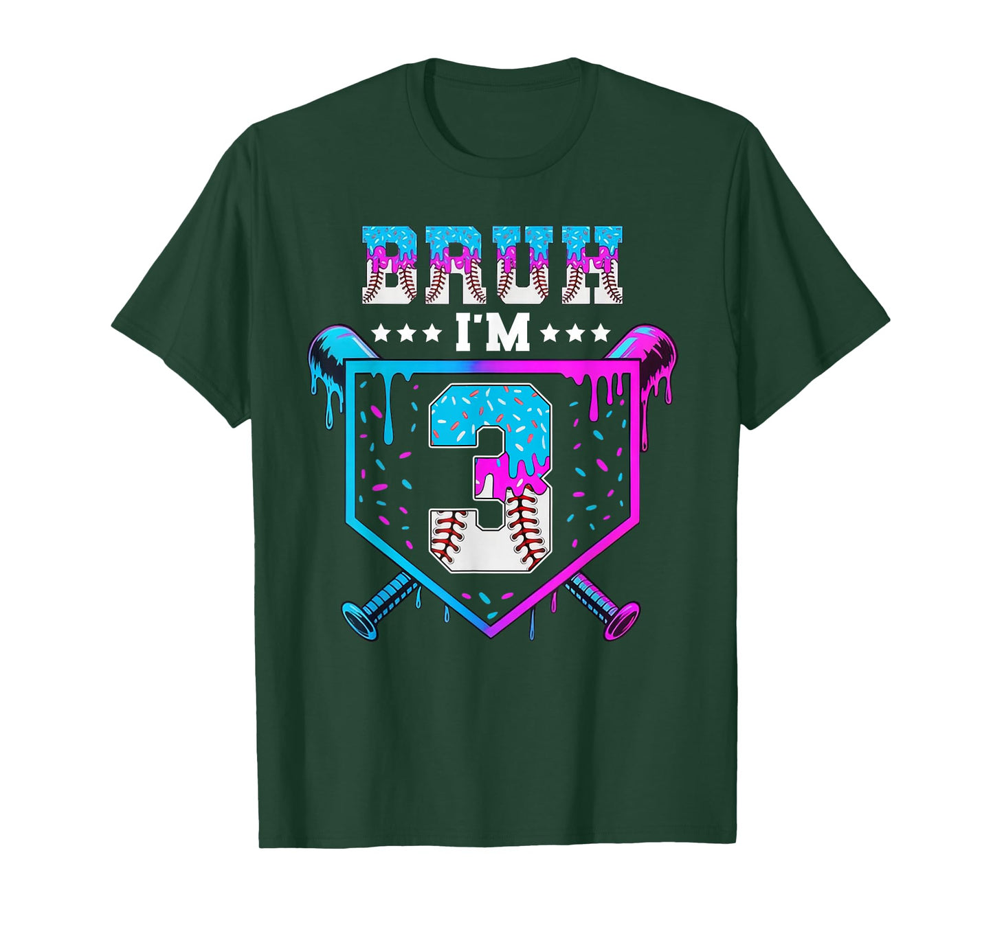 Bruh 3rd Birthday Boy Baseball Ice Cream Drip 3 Year Old Boy T-Shirt