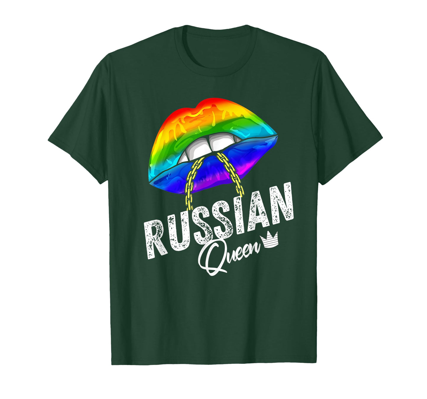 Russian Queen LGBTQ Gay Pride Flag Lips Rainbow Russia Mens T-Shirt