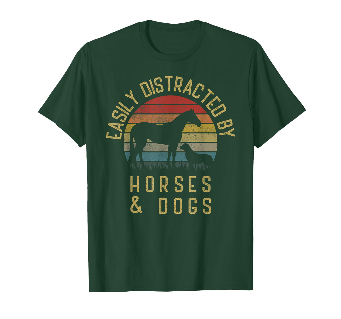 Easily Distracted by Horses and Dogs I Like Heart Horse Dog T-Shirt Small