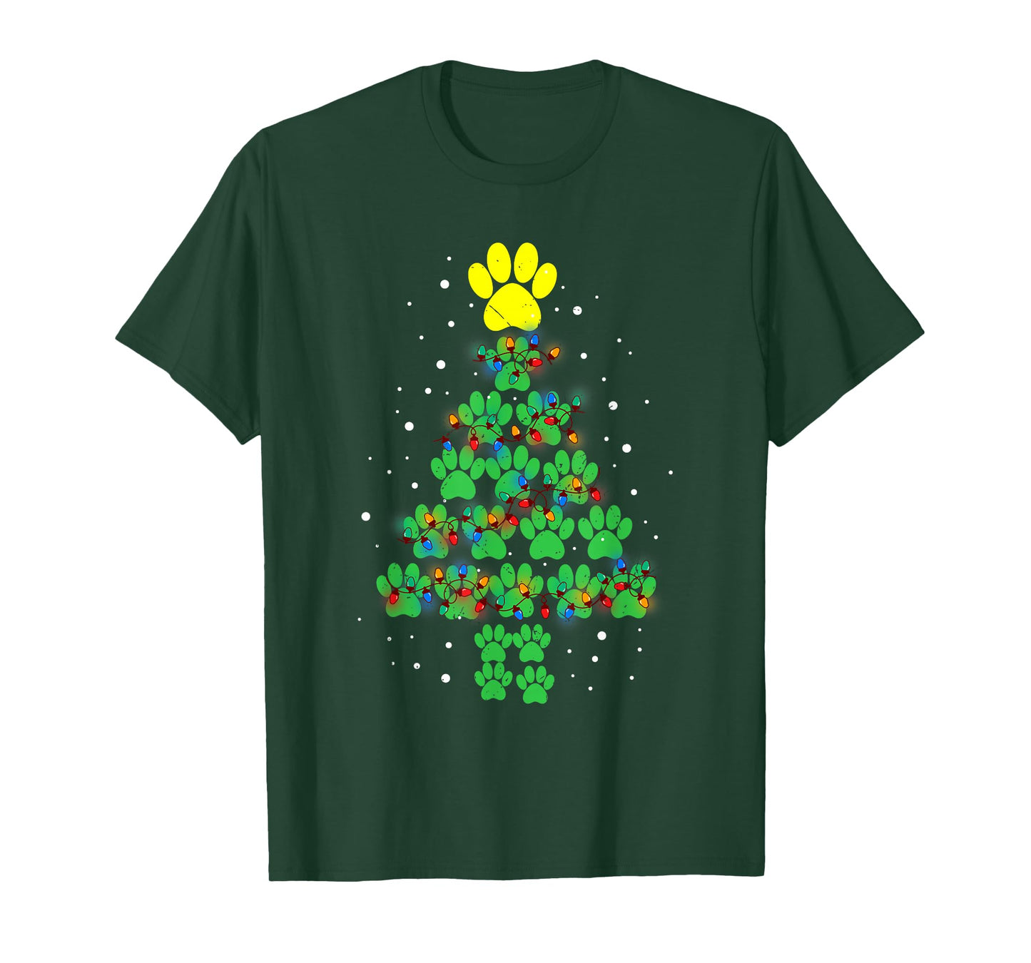 Paw Print Merry Christmas Tree Lights Dog or Cat Meow Xmas T-Shirt
