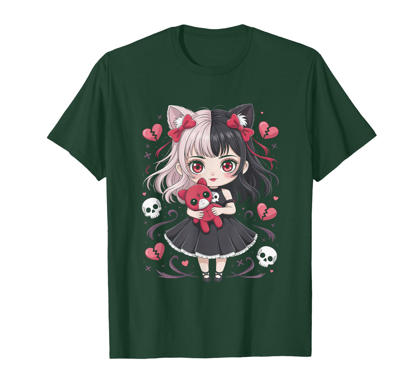 Goth Emo Girl with Teddybear Gothic Chibi Anime Girlie T-Shirt