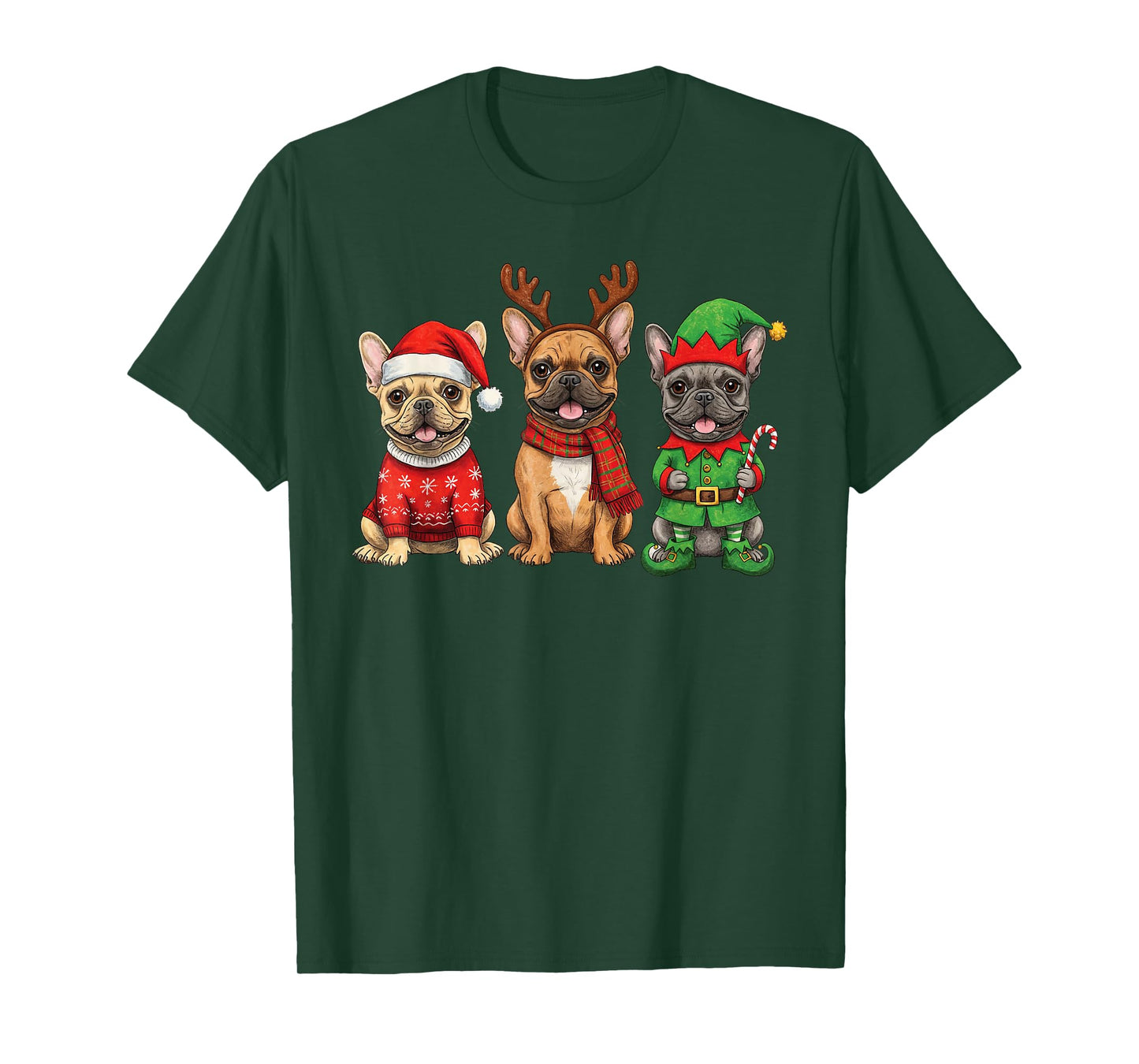 French Bulldog Christmas Lights Reindeer Santa Dog Lovers T-Shirt