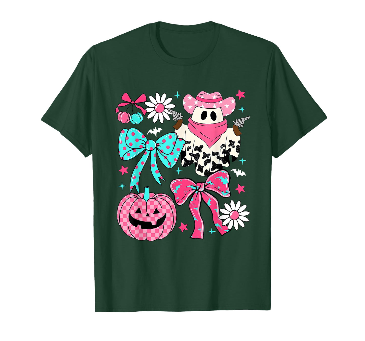 Preppy Coquette Pink Boo Haw Western Ghosts Cowboy Halloween T-Shirt