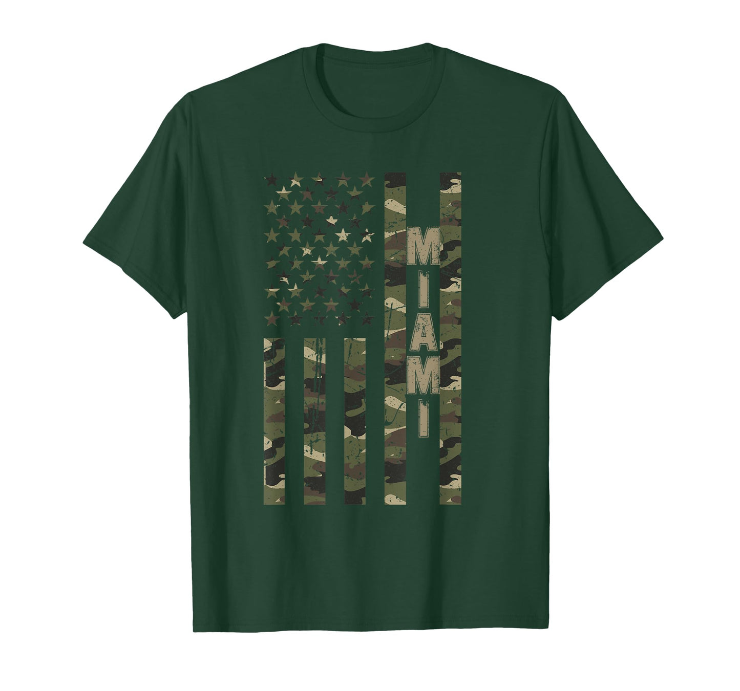 Miami United States Distressed Camo w US Flag T-Shirt