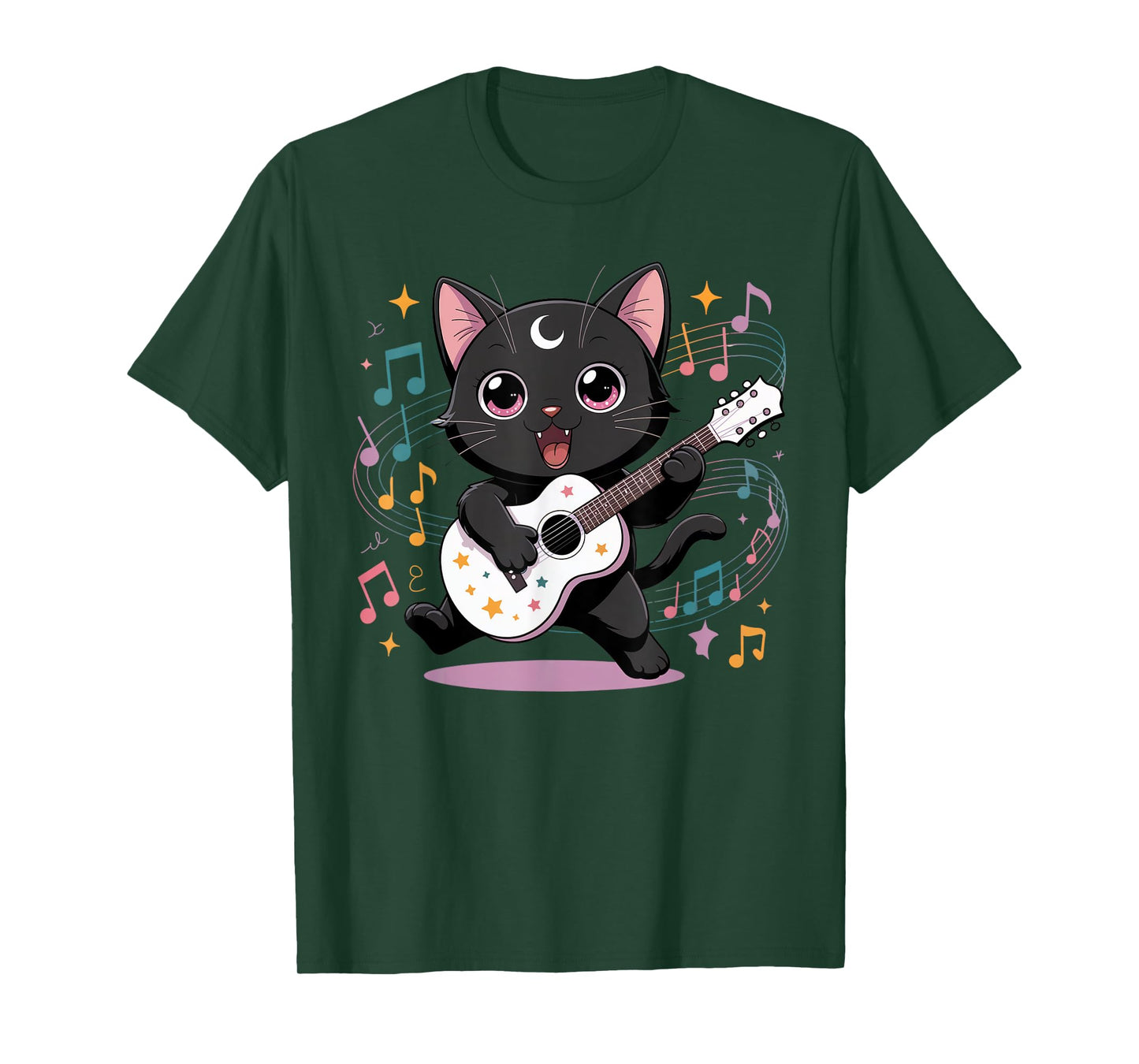 Black Cat Guitar Rock Kawaii Goth Girl Clothes Pink Goth T-Shirt