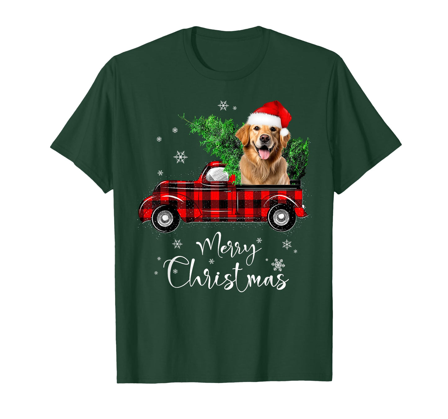 Golden retriever Dog Ride Red Truck Christmas Pajama T-Shirt