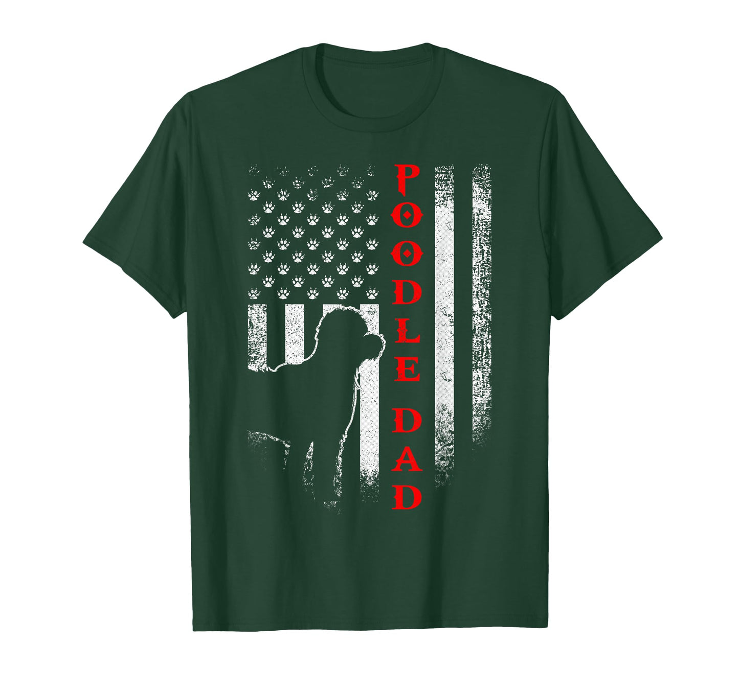 Vintage USA American Flag Proud Poodle Dad Silhouette Funny Women Men T-Shirt