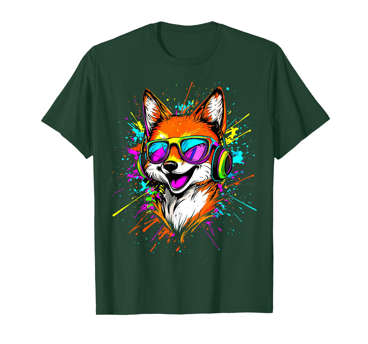 Fox Headphones Colorful Rainbow Colors Sunglasses DJ Foxes T-Shirt