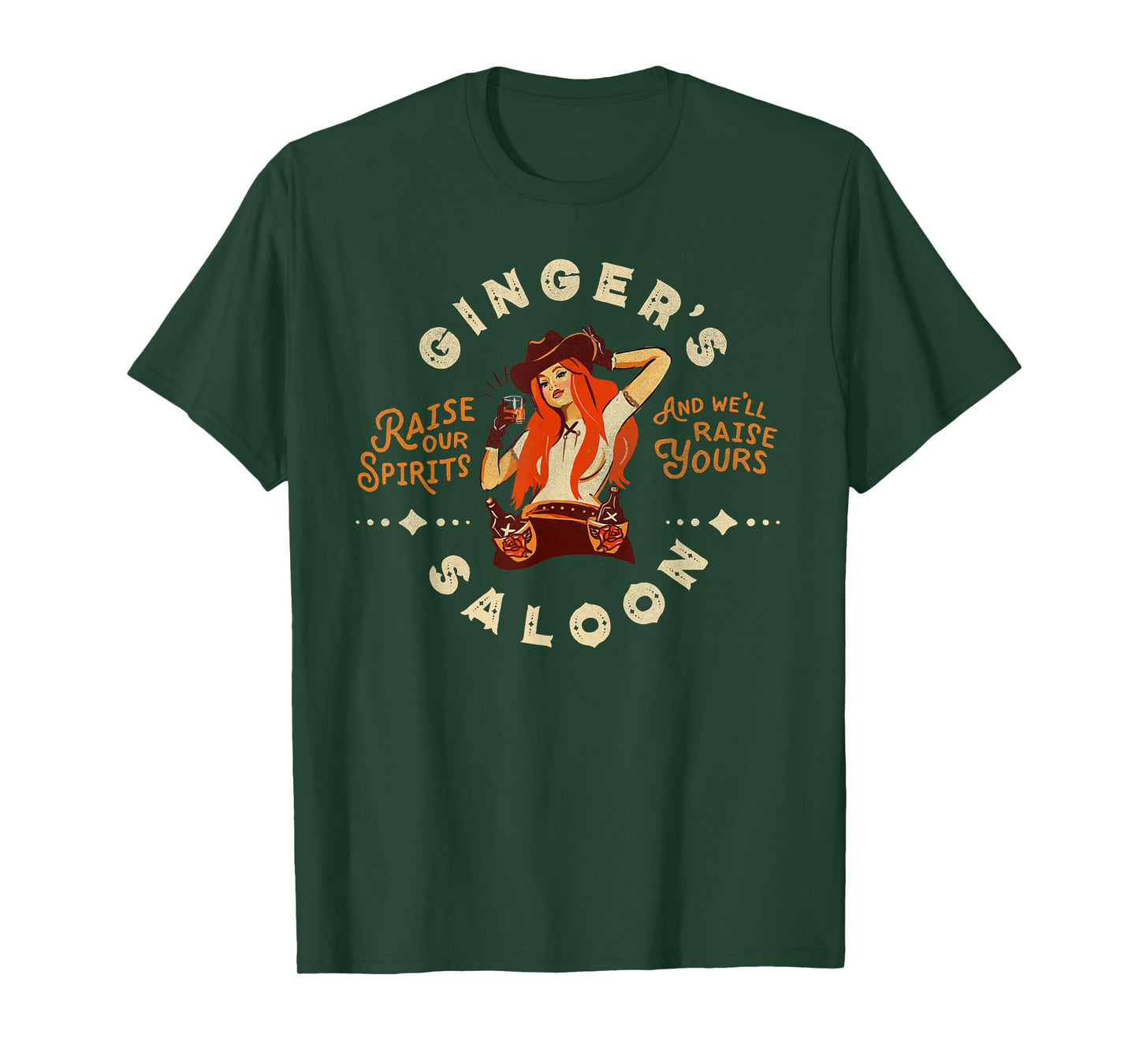 Retro Dive Bar Whiskey Ginger Redhead Cowgirl Bartender Gift T-Shirt