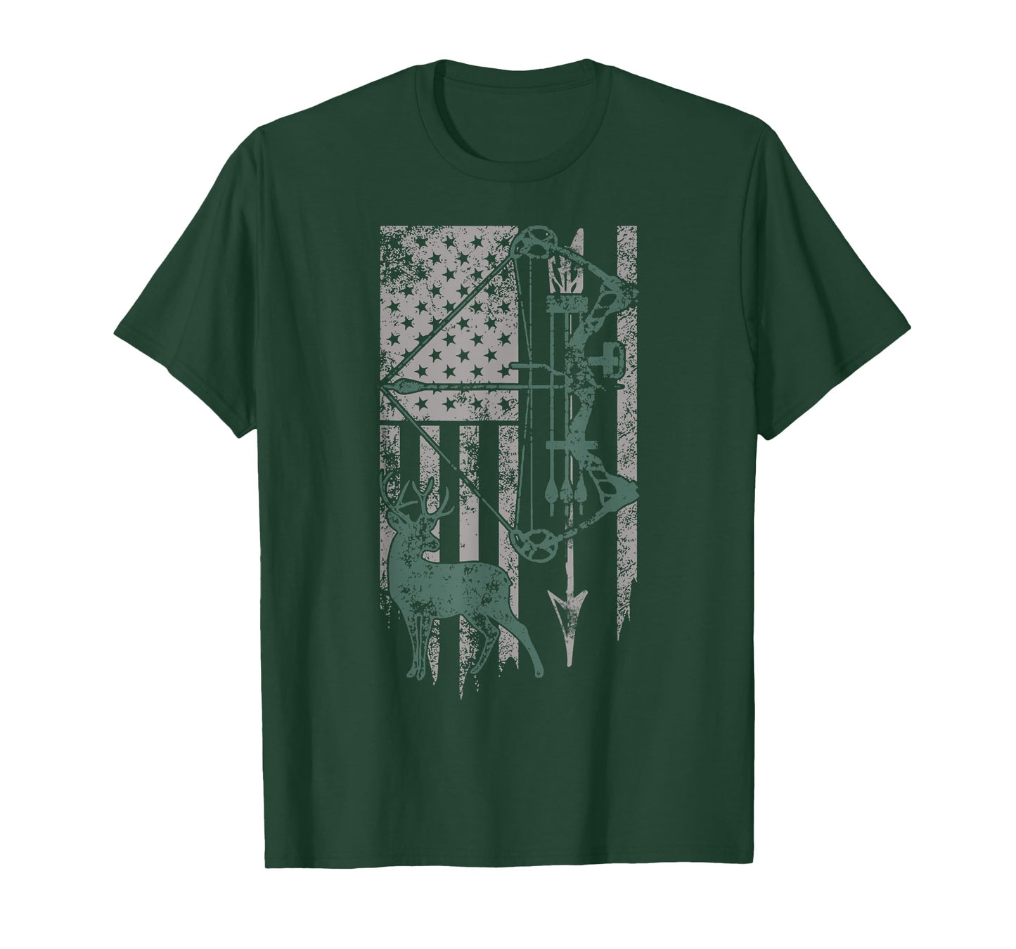 Deer Hunter Bow Vintage Distressed American Flag Patriotic Women Kids Men T-Shirt