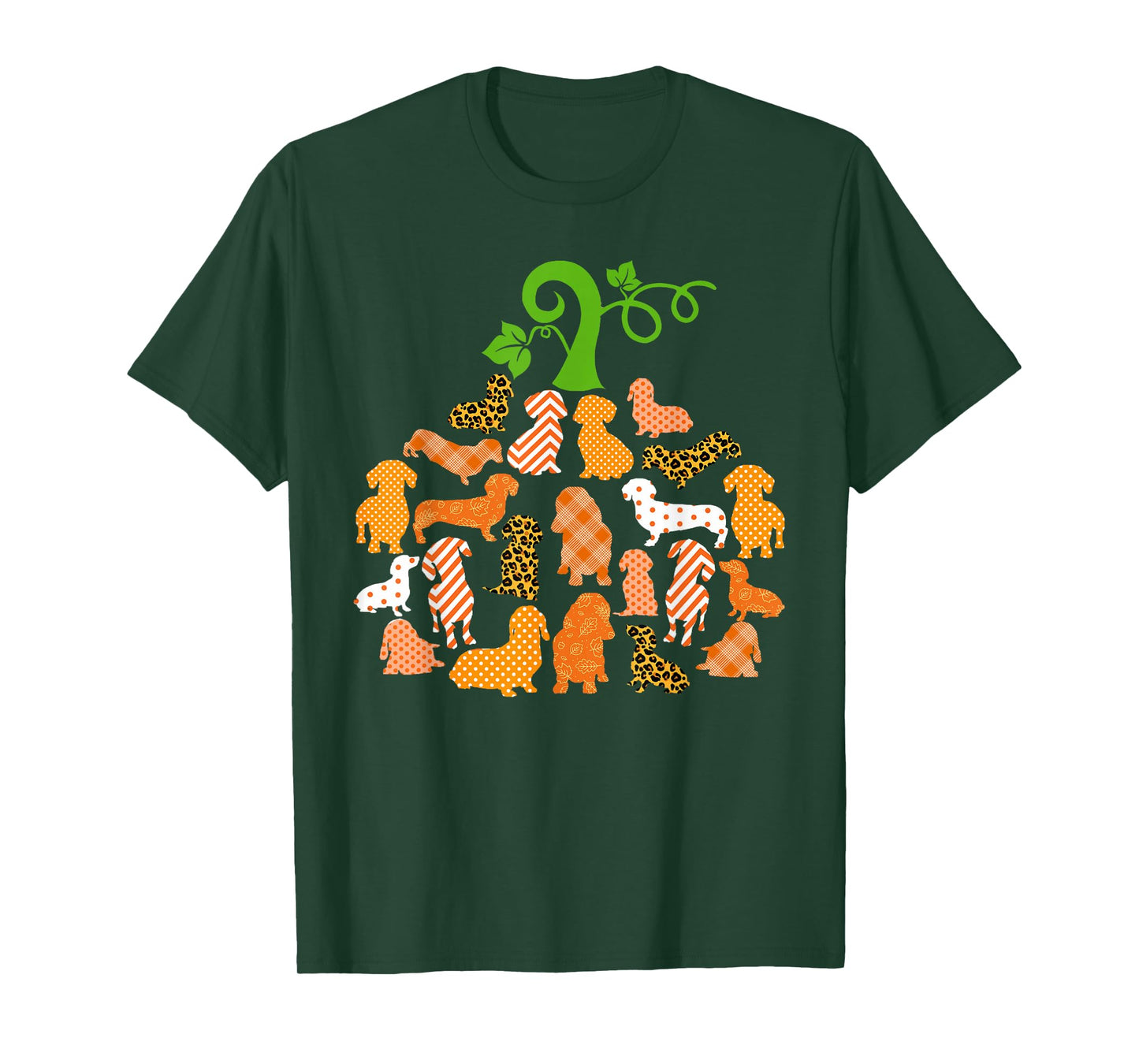 Dachshund Pumpkin Shape Plaid Leopard Dog Autumn Halloween T-Shirt