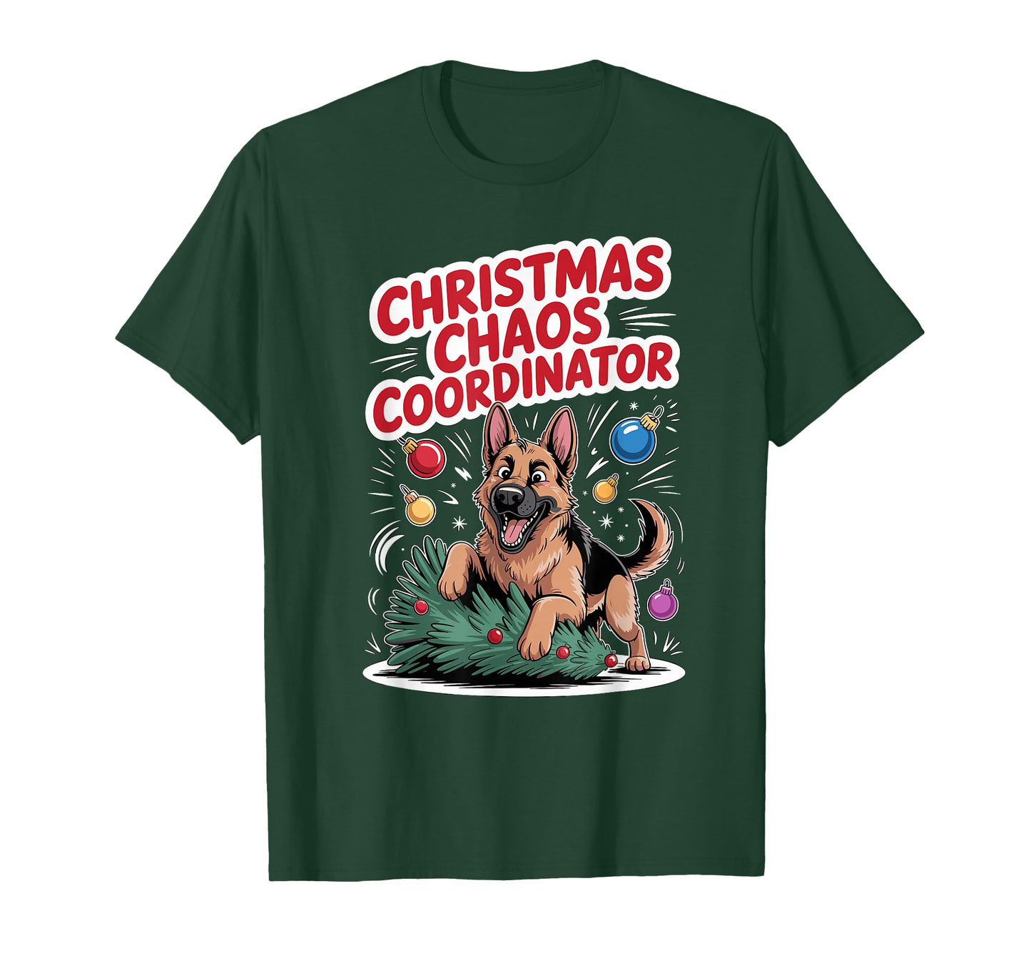 Christmas Chaos Coordinator Xmas Puppy Funny German Shepherd T-Shirt