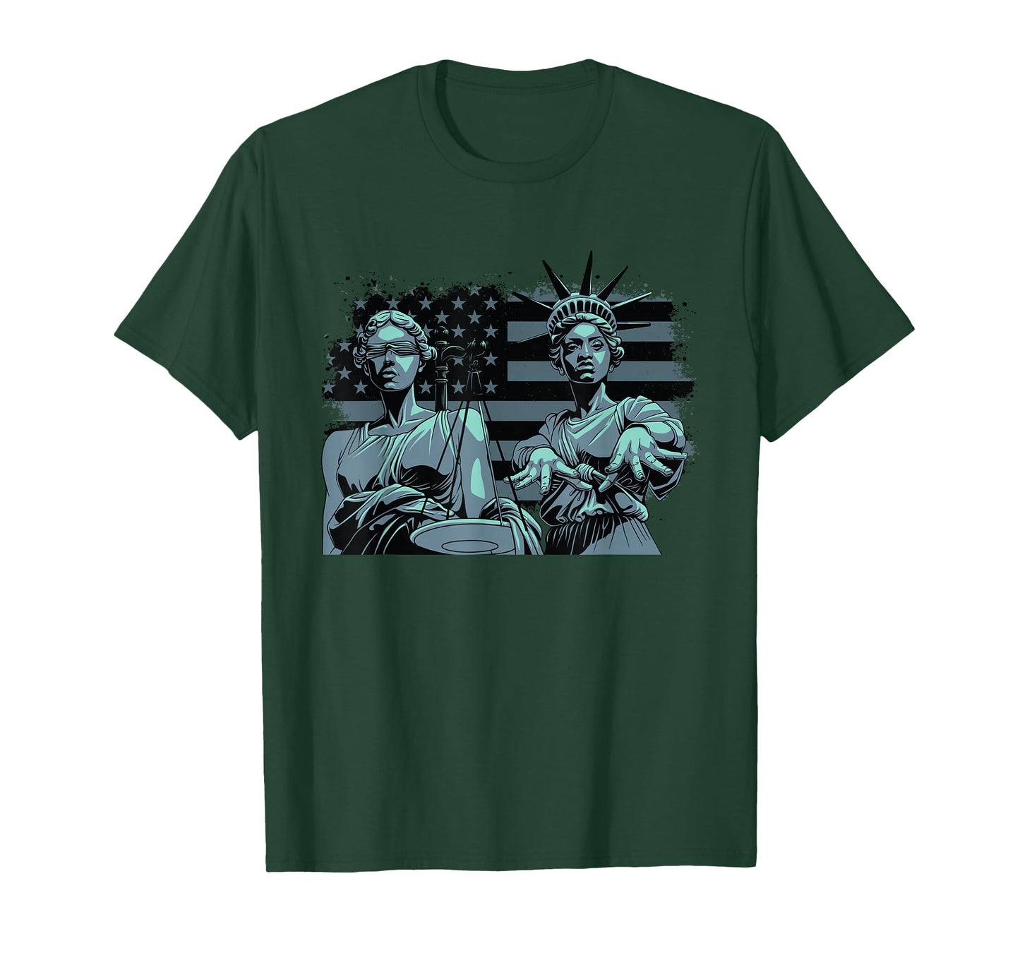 Lady Justice and Lady Liberty USA American Flag Freedom T-Shirt